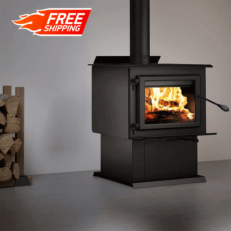 Century FW3500 Wood Stove, freestanding with pedestal, 2020 EPA certified, 110,000 BTU, free shipping from Cabin Depot.
