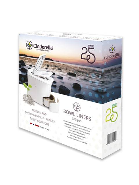 Cinderella 500 Pcs Bowl Liners for Incineration Toilets from Cabin Depot.