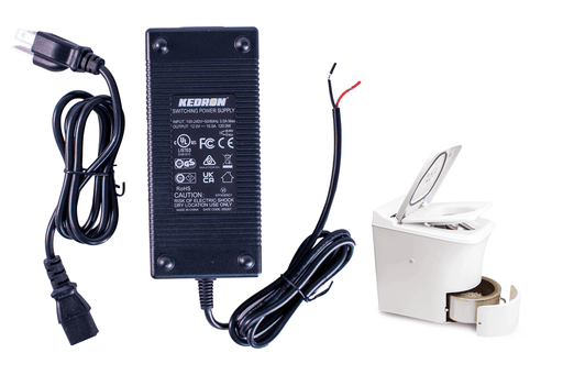 Kedron AC to DC adapter with Cinderella Freedom device, providing 12vDC power from 120vAC outlet. ETL certified, 3-year warranty.