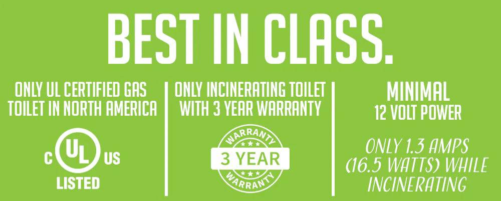 Best in class features of Cinderella Freedom Incineration Toilet at The Cabin Depot™. UL certified, 3-year warranty, minimal power use.