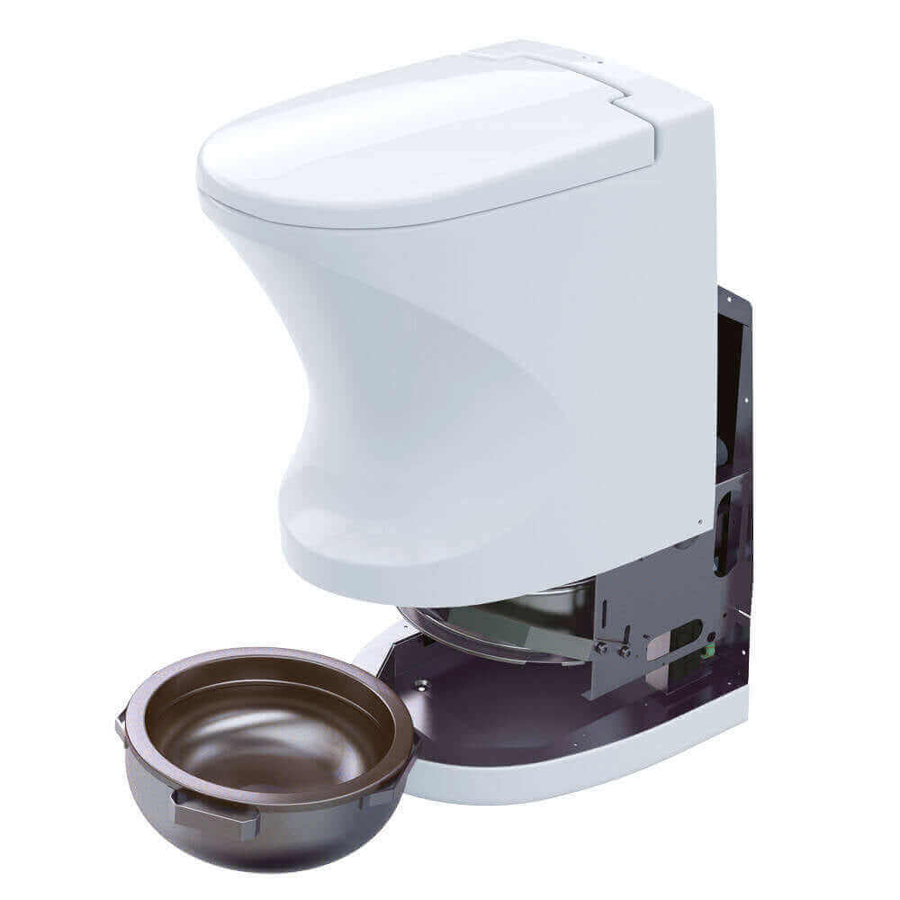 Cinderella Travel Incineration Toilet open view, eco-friendly waste solution, minimal ash output, perfect for Cabin Depot buyers.