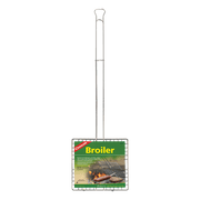 Coghlans Broiler for open fires and barbecues, featuring chrome plated design with locking ring, available at Cabin Depot.