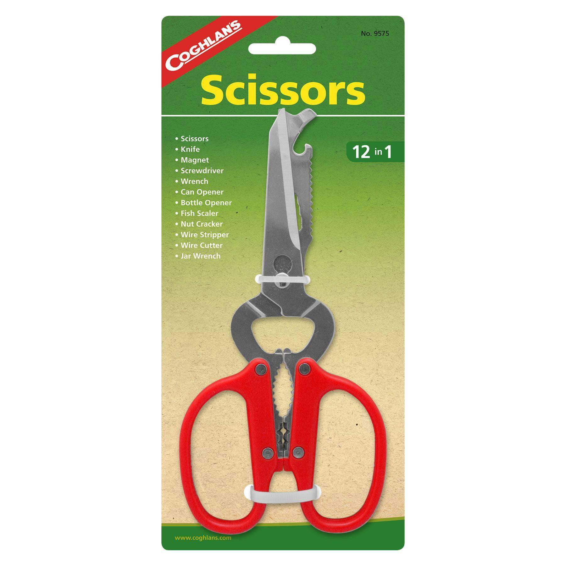 Coghlans 12-In-1 Scissor Multi-Tool for Camping - Knife, Screwdriver, Bottle Opener, and More - Available at Cabin Depot