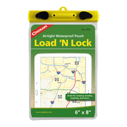Coghlan’s 6 x 8 Load N Lock Pouch, waterproof for camping, boating, kayaking; available at Cabin Depot. Airtight and touch screen friendly.