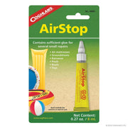 Coghlans Airstop repair sealant package for PVC materials, available at Cabin Depot. Ideal for air mattresses, inflatables, and more.
