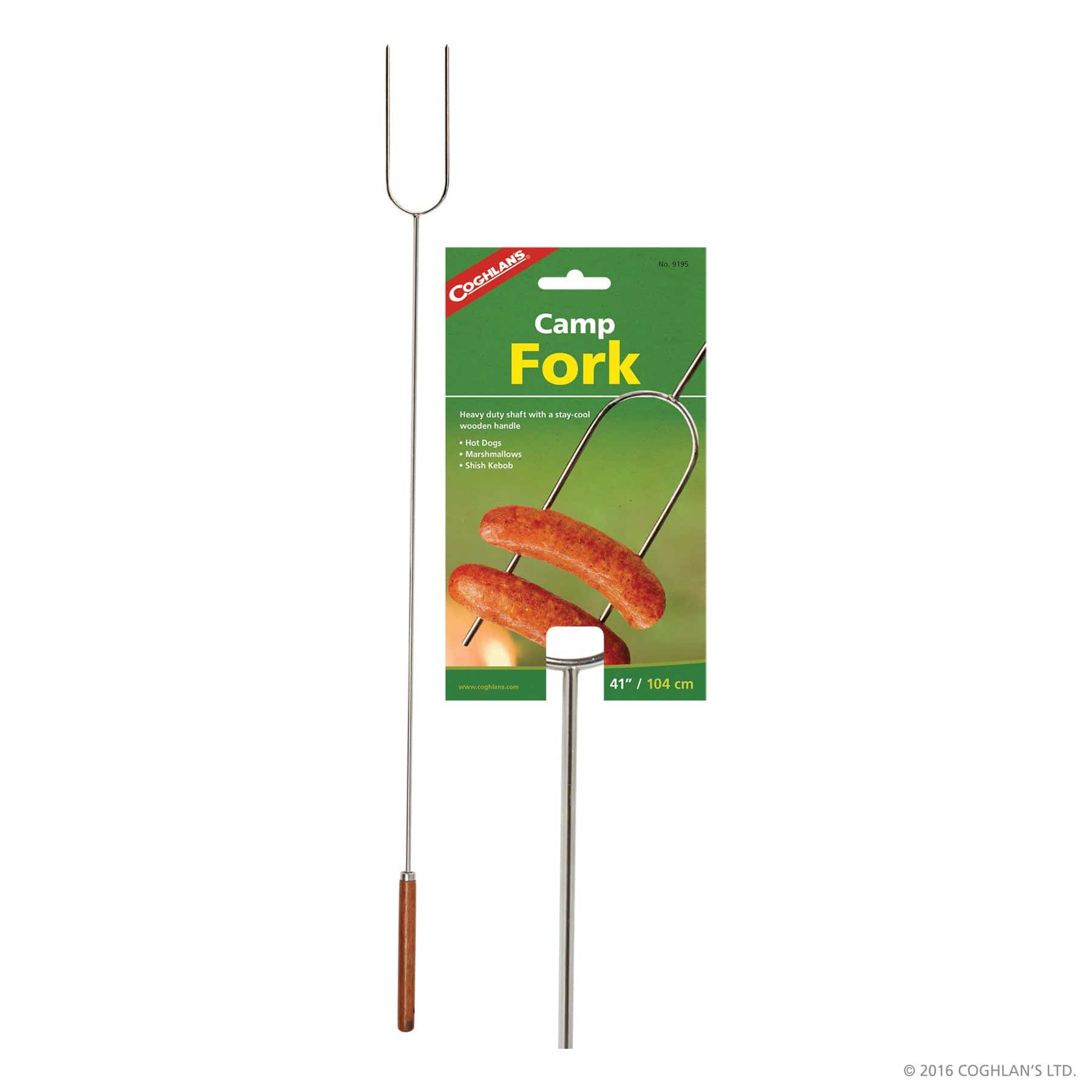 Coghlans Camp Fork, chrome-plated and wooden handle, available at Cabin Depot. Perfect for marshmallow roasting and camping.