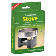 Coghlans Emergency Stove packaging, available at Cabin Depot, featuring compact design and 24 fuel tablets for quick outdoor cooking.
