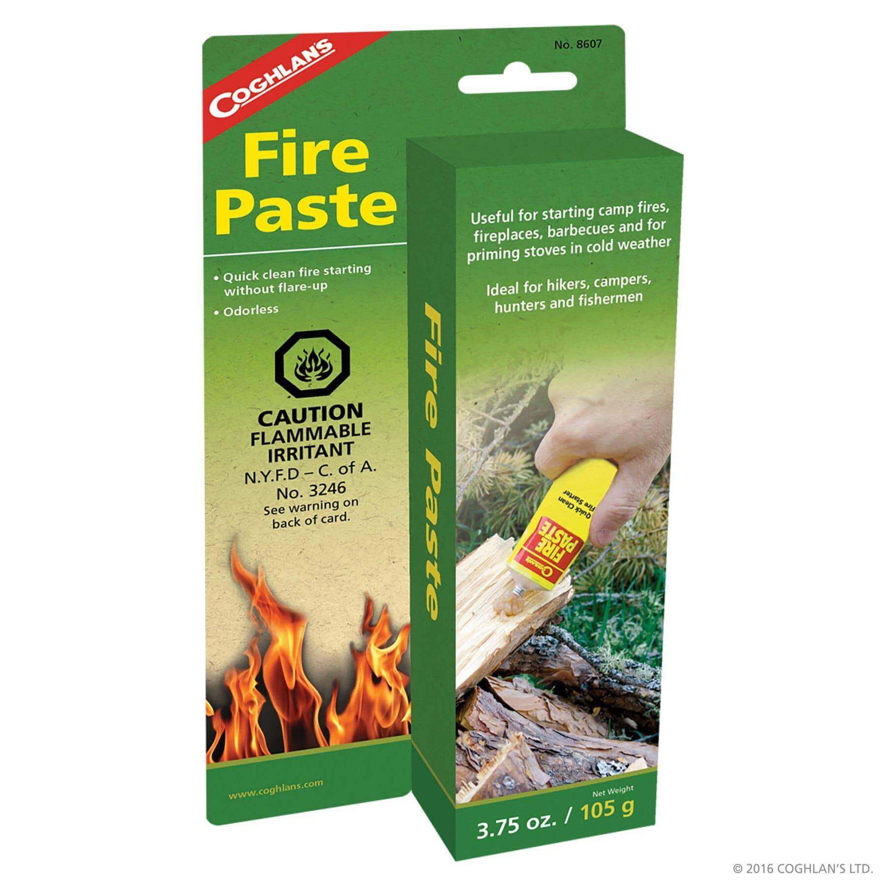 Coghlans Fire Paste 3.75 oz for quick clean fire starting, ideal for campers and hikers. Available at Cabin Depot.