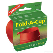 Coghlans Fold-A-Cup at Cabin Depot, a durable, crushproof plastic cup that holds 7 oz, ideal for camping and travel. Lightweight and portable.
