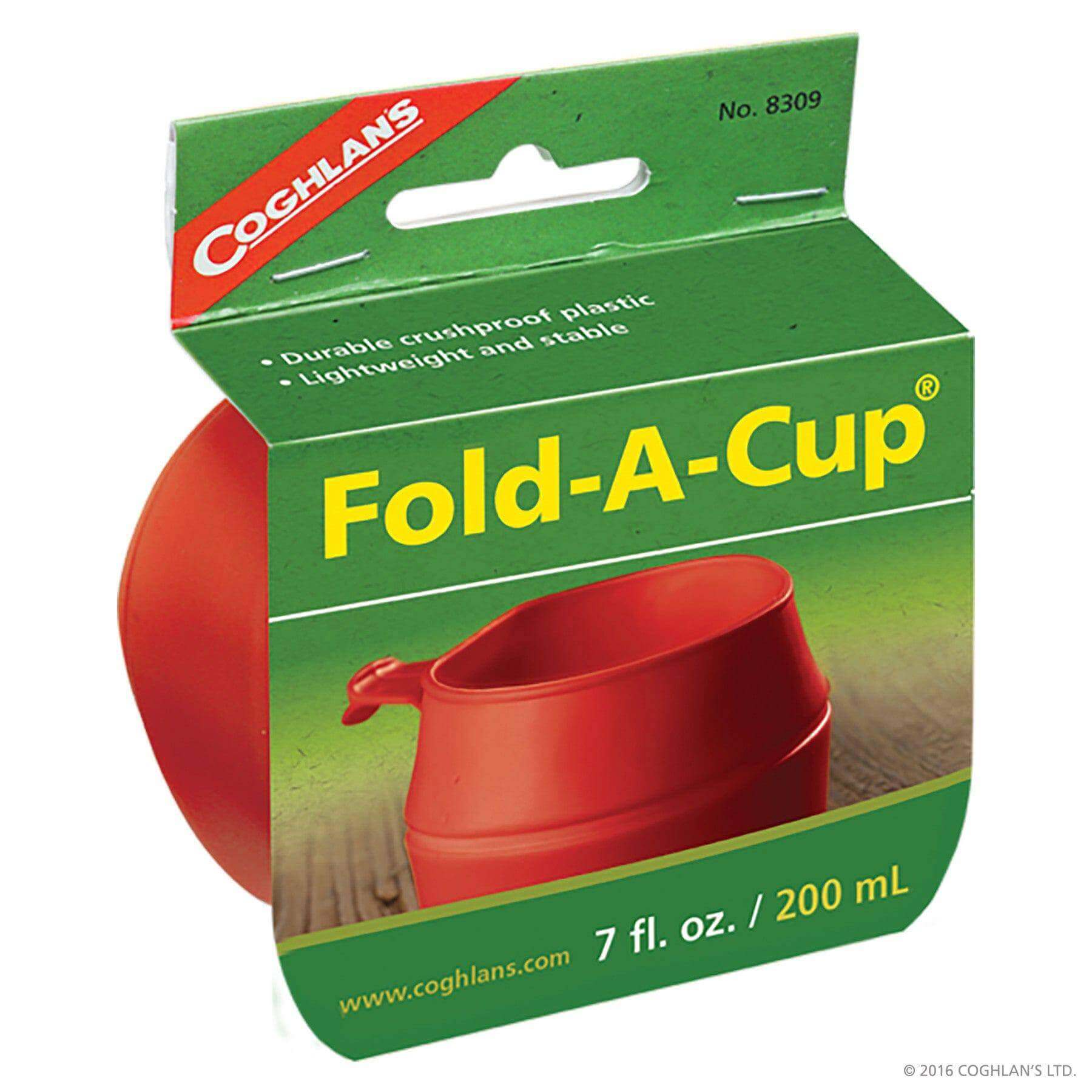 Coghlans Fold-A-Cup at Cabin Depot, a durable, crushproof plastic cup that holds 7 oz, ideal for camping and travel. Lightweight and portable.