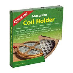 Coghlans Mosquito Coil Holder packaging at Cabin Depot, featuring durable glass fiber net for complete coil burning.