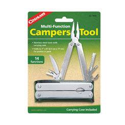 Coghlans Multi-Function Campers Tool with pliers, screwdrivers, can opener, bottle opener, and knife blades. Cabin Depot exclusive.