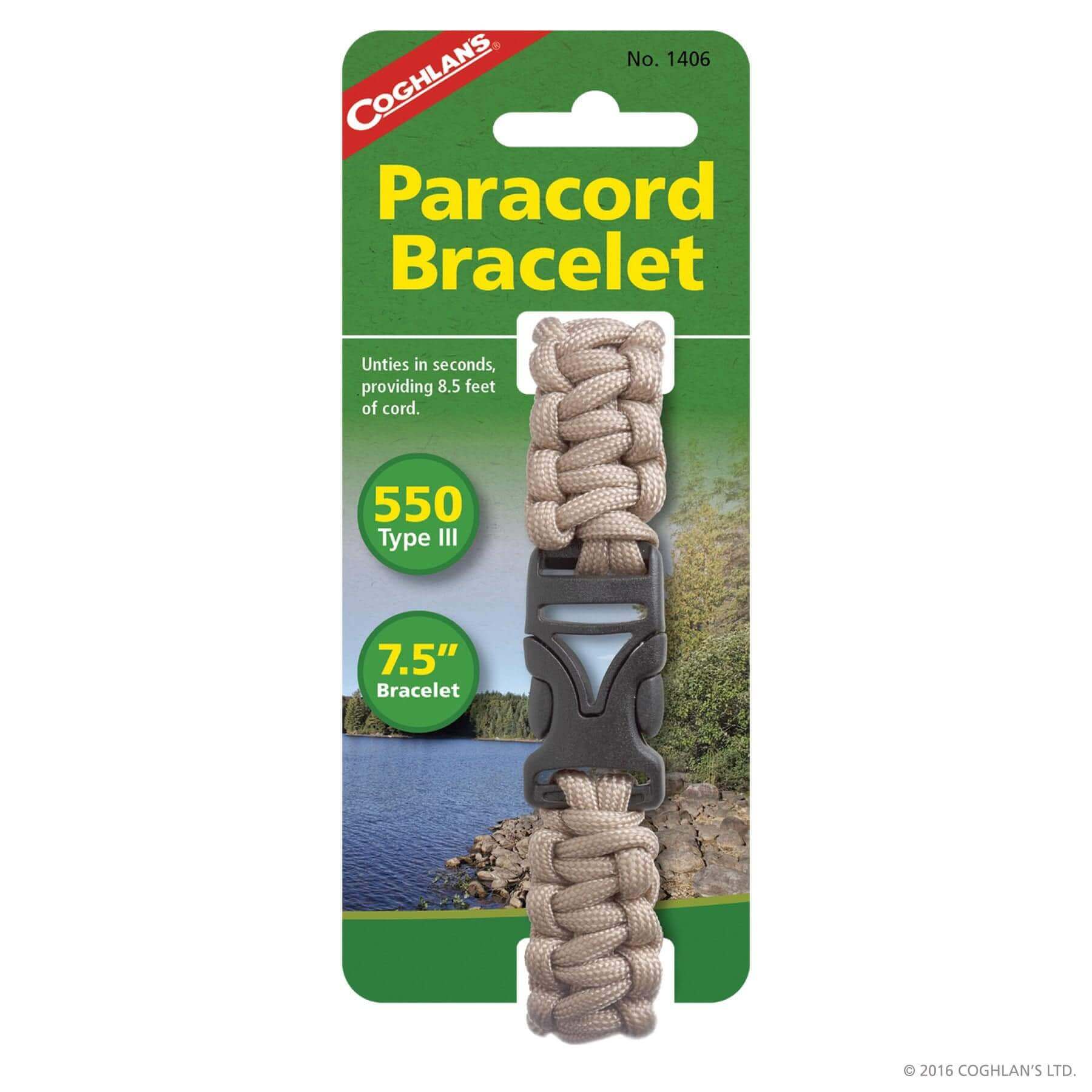 Coghlans Paracord Bracelet with 550 lb strength, available at Cabin Depot, ultimate survival tool and outdoor accessory.