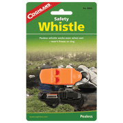 Alt Tag: Coghlans Safety Whistle, bright orange pealess design, perfect for camping and safety, available at Cabin Depot with break-away lanyard.