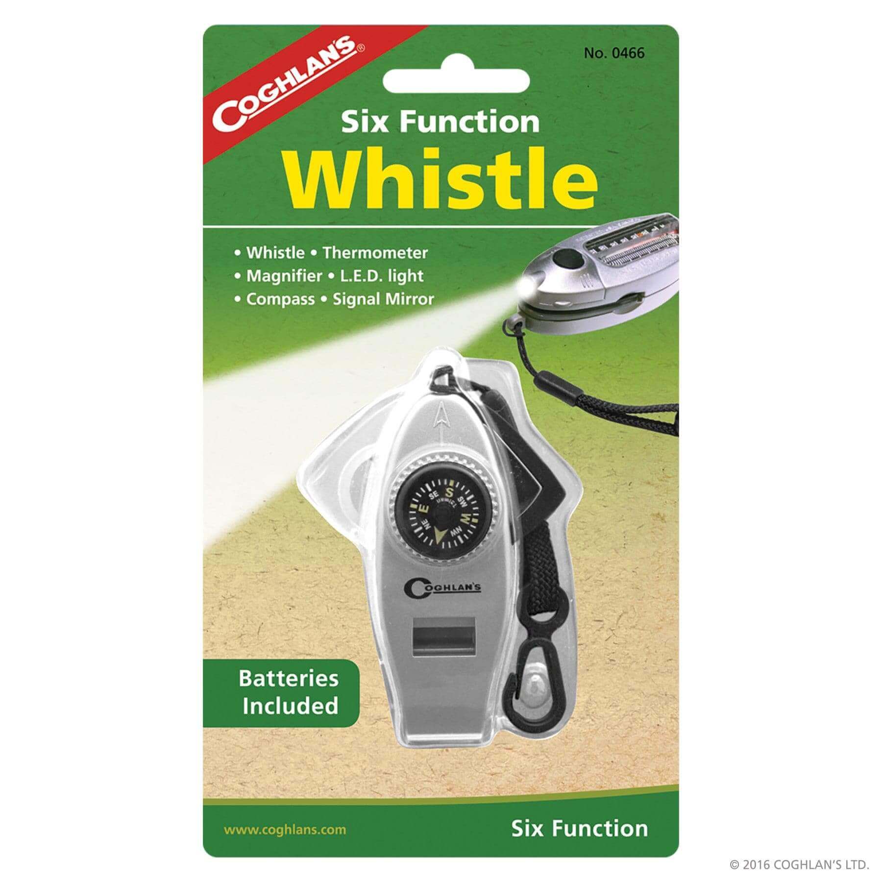 Coghlans 6 Function Whistle with LED, compass, and more. Ideal for outdoor adventures - Cabin Depot exclusive.