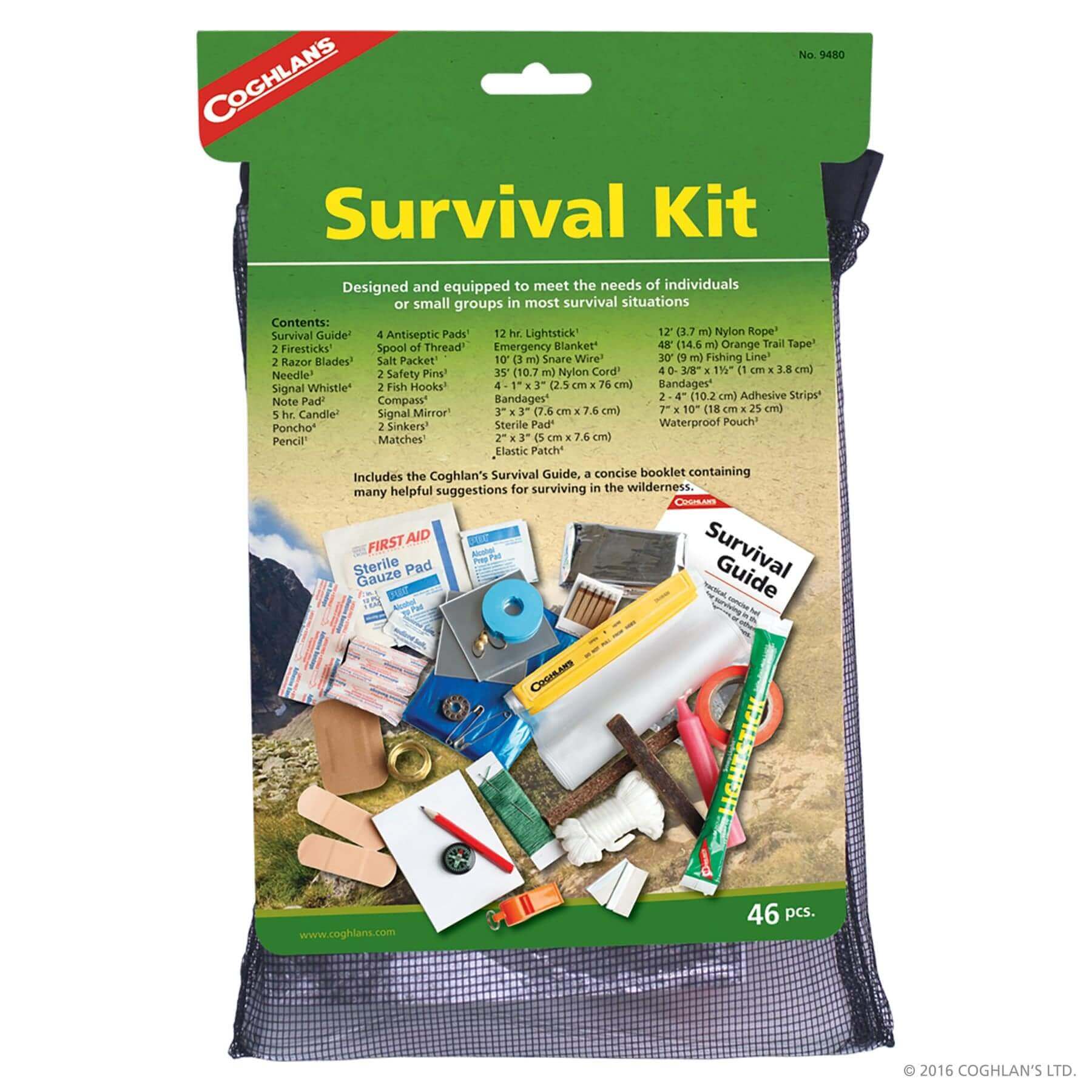 Coghlans Survival Kit with Guide for Wilderness, available at Cabin Depot, essential survival tools for outdoor adventures.