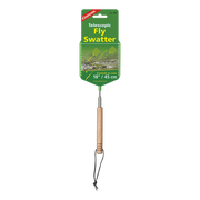 Coghlans Telescopic Fly Swatter with wooden handle from Cabin Depot, ideal for camping or RV, extends over 18 inches.