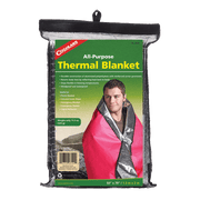 Coghlans Thermal Blanket in packaging, aluminized polyethylene, reinforced grommets, for outdoor use. Available at Cabin Depot.