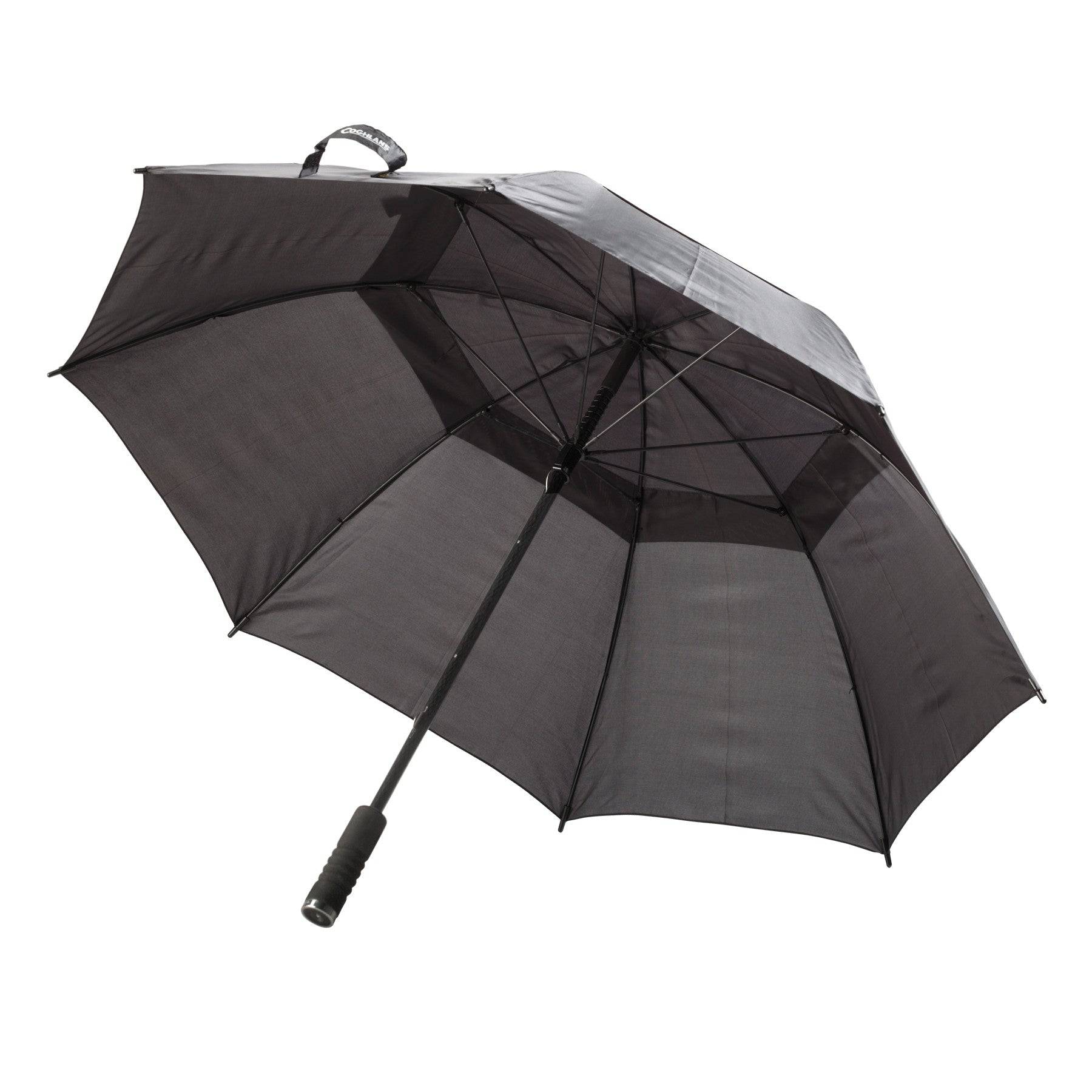 Coghlan’s Trekking Umbrella with LED light, vented canopy, available at Cabin Depot. Lightweight and rugged for trekking.