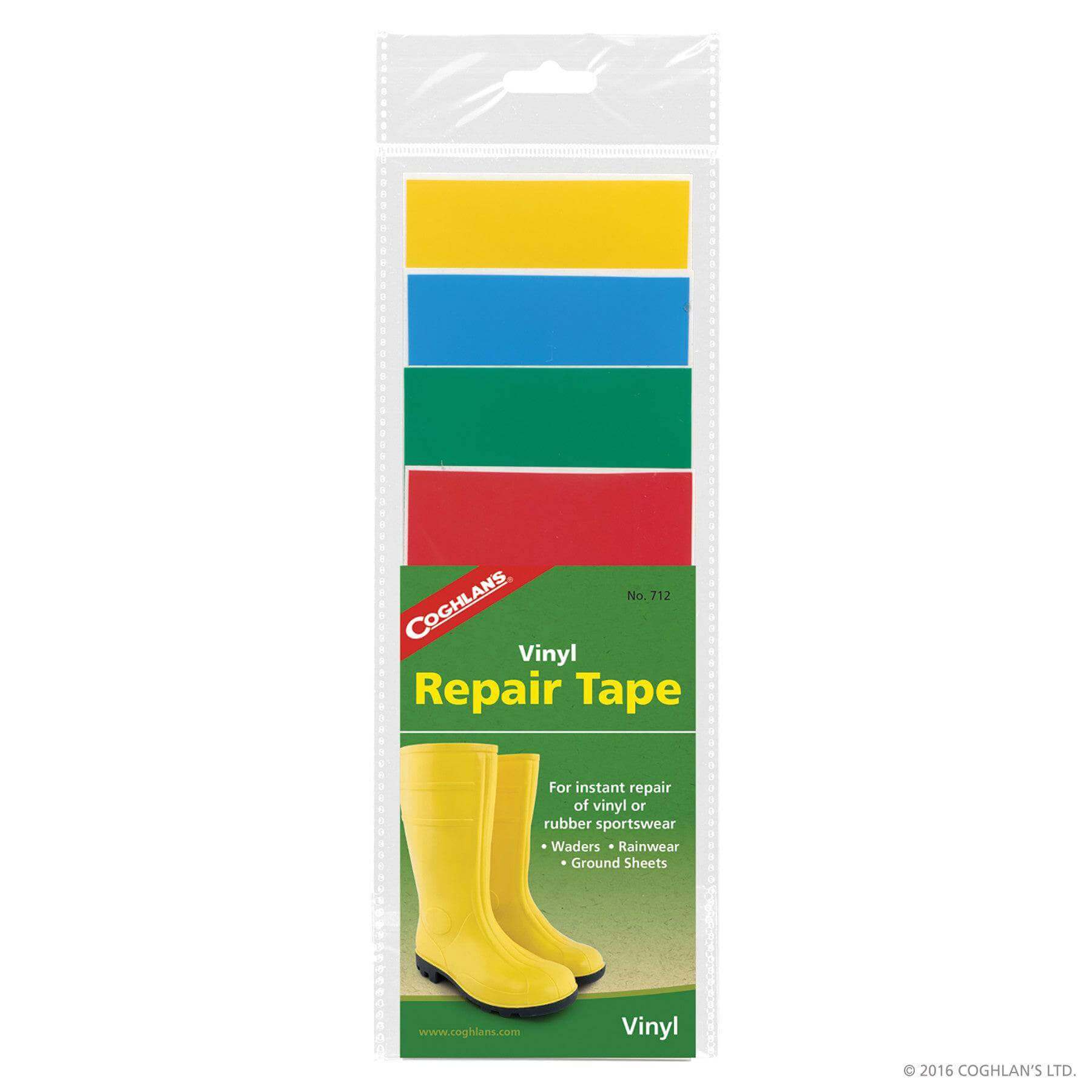 Alt Tag: Coghlans Vinyl Repair Tape Kit with Four Colors - Tough Adhesive Patches for Vinyl Repairs, Available at Cabin Depot.