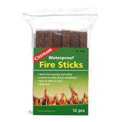 Coghlans Waterproof Fire Sticks 12 Piece, ideal for campfires and barbecues, available at Cabin Depot. Non-toxic and odorless.