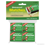 Alt Tag: Coghlans Waterproof Matches pack from Cabin Depot, includes 4 boxes, 160 safety matches for camping, hunting, and outdoor use.
