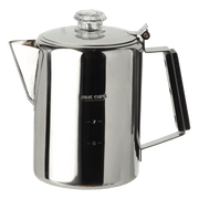 Coghlans 9 Cup Coffee Pot Stainless Steel with clear dome at Cabin Depot - Durable percolator with wood handle, dishwasher safe.