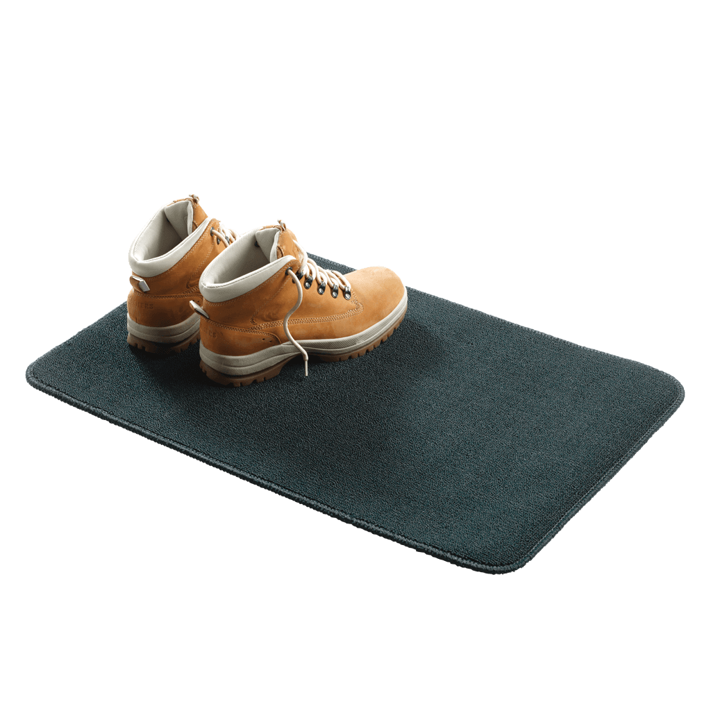 Alt Tag: Coghlans Inside/Outside Mat in use with boots, perfect for RV or tent, available at Cabin Depot.