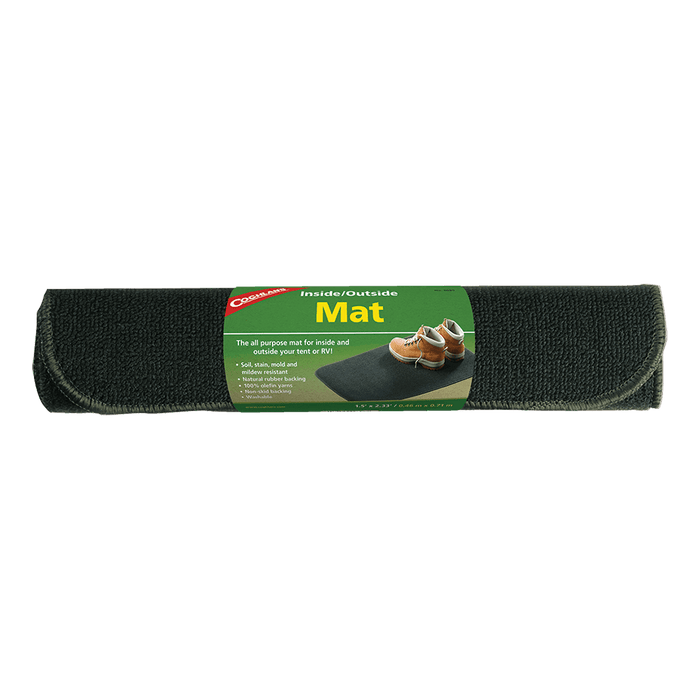 Roll of Coghlans Inside/Outside Mat with non-skid backing, suitable for tents or RVs, featuring durable olefin yarns.