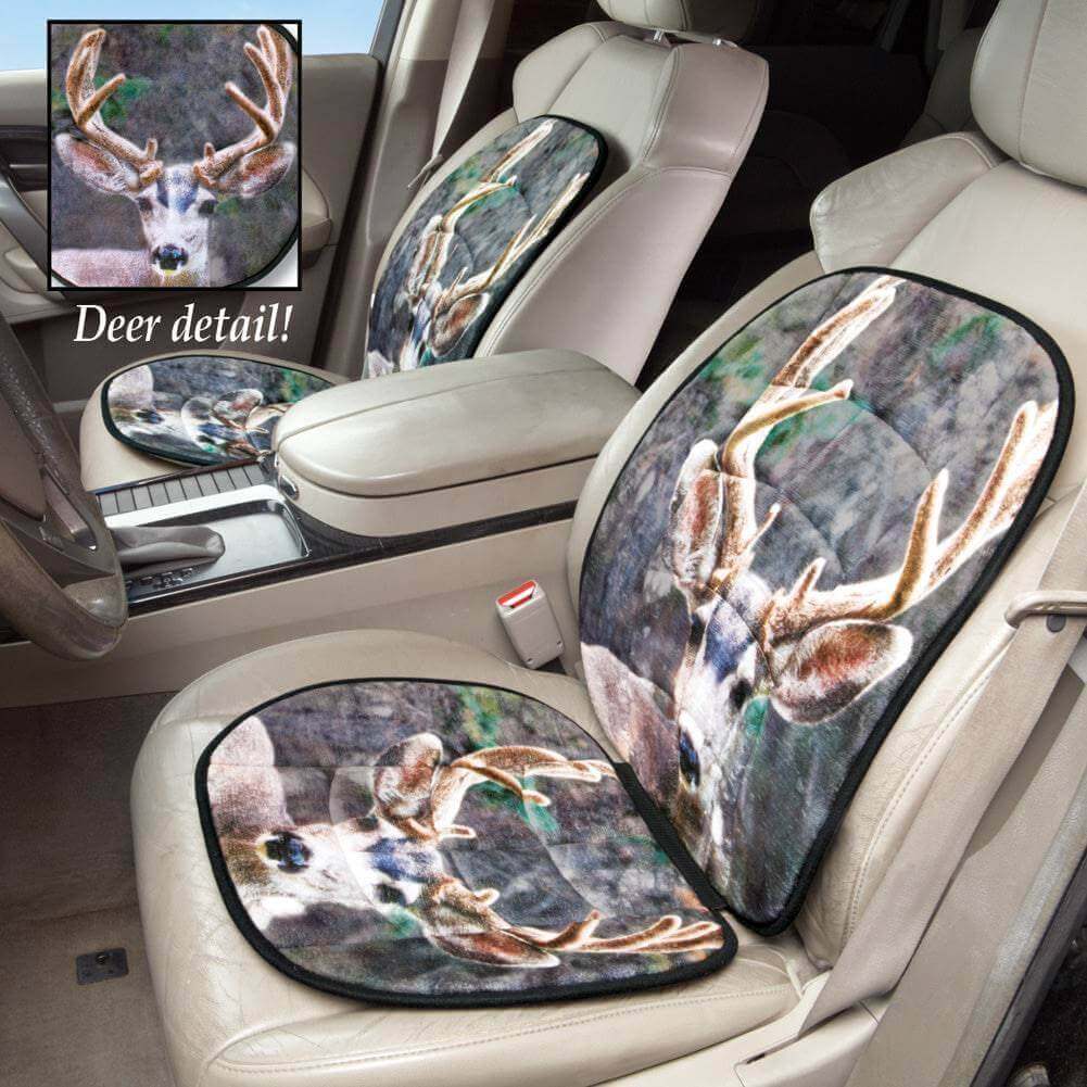 Luxurious deer car seat protector cushion with detailed design, perfect for comfort and style, available at Cabin Depot.