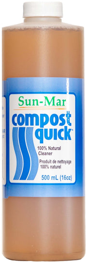 Sun-Mar Compost Quick 16 oz enzyme spray bottle for composting, available at Cabin Depot. Ideal for self-contained and low flush systems.