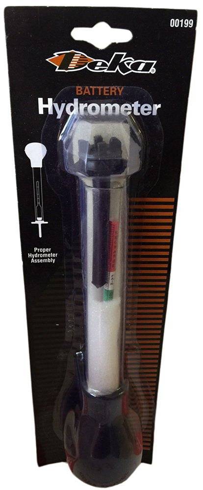 Deka bulb style hydrometer for precise electrolyte reading, available at Cabin Depot.
