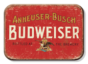 Vintage Budweiser sign with retro design, perfect for bars or man caves. Anheuser-Busch logo and text. Ideal for beer enthusiasts.
