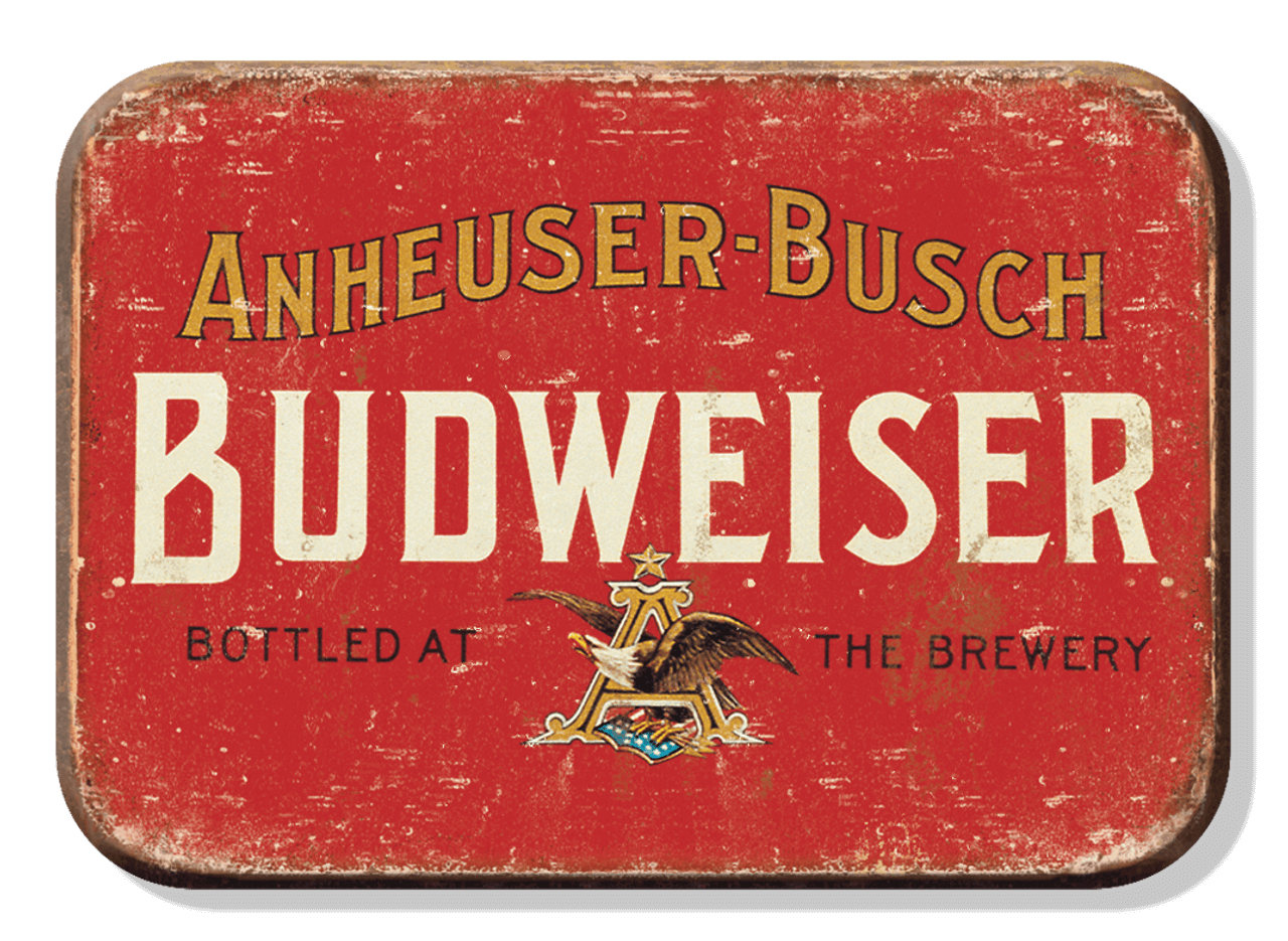 Vintage Budweiser sign with retro design, perfect for bars or man caves. Anheuser-Busch logo and text. Ideal for beer enthusiasts.
