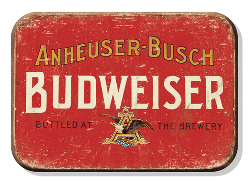 Vintage Budweiser sign with retro design, perfect for bars or man caves. Anheuser-Busch logo and text. Ideal for beer enthusiasts.