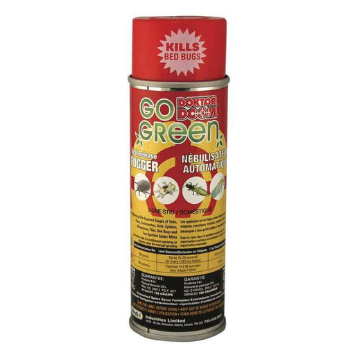 Doktor Doom Go Green Total Release Fogger 150g can, kills bed bugs and household insects, made in Canada.