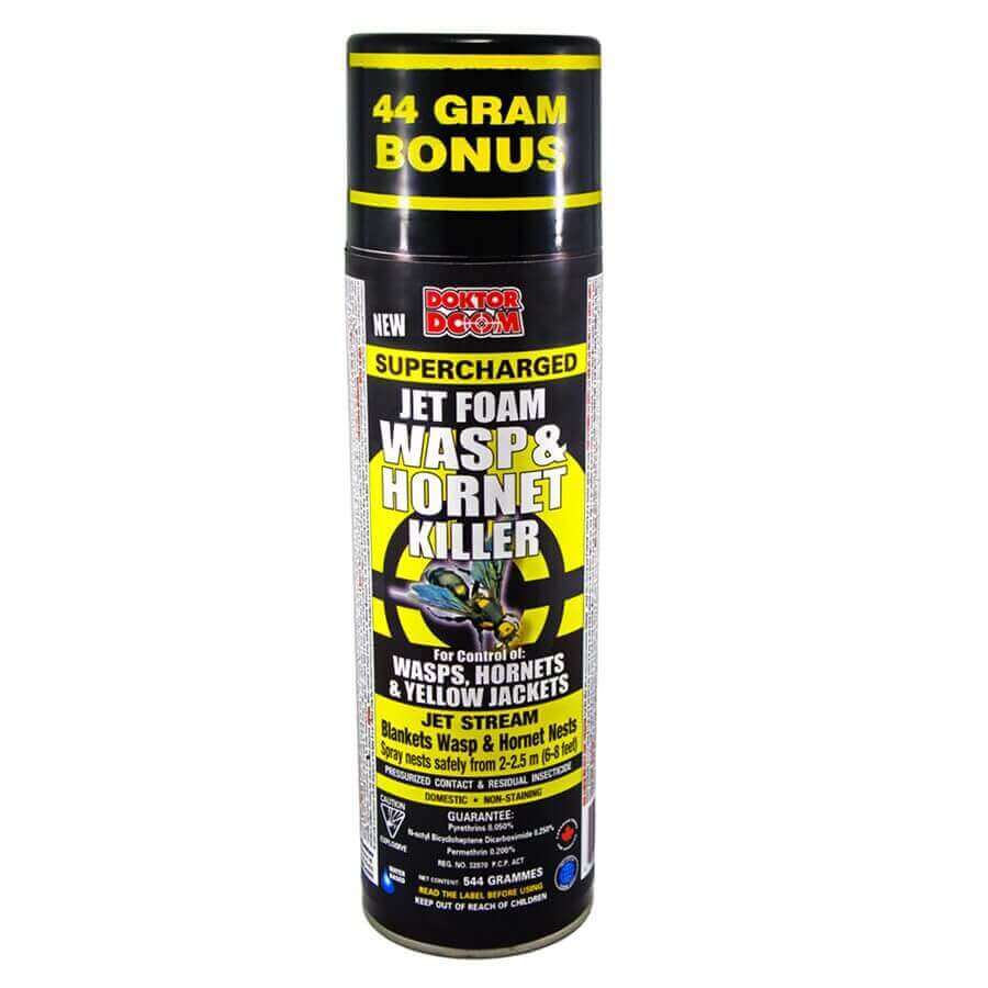 Doktor Doom 544g Supercharged Wasp & Hornet Jet Foam, available at Cabin Depot, powerful insect control with 8-foot jet spray.