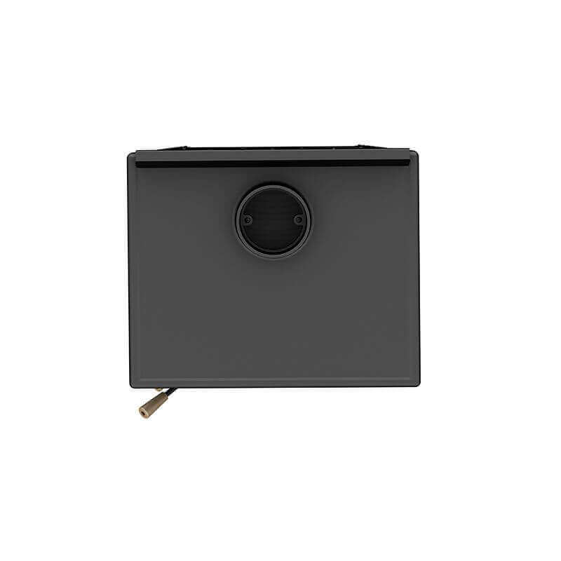 Back view of Drolet Bistro Wood Burning Cookstove from Cabin Depot, showcasing air damper for efficient cooking.