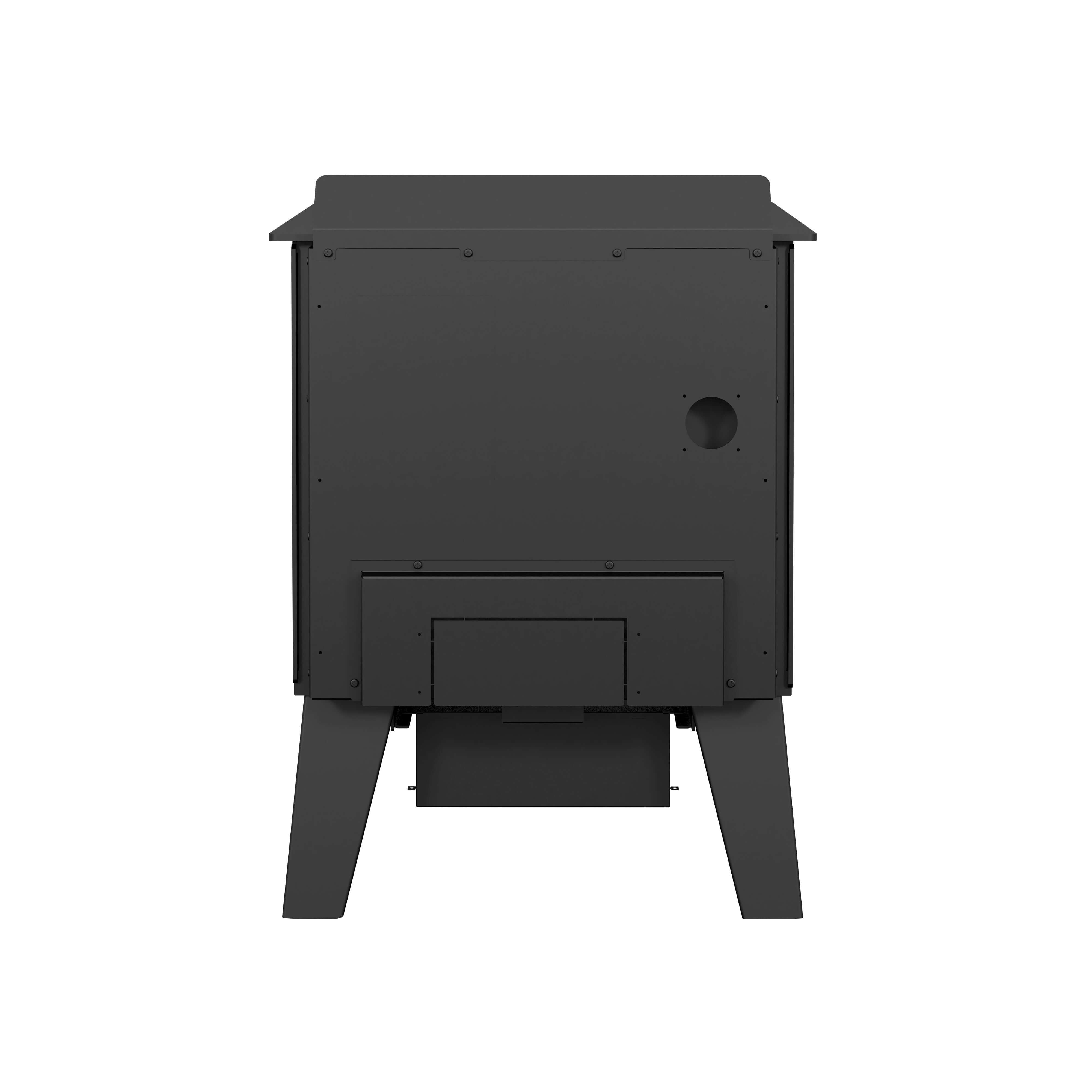 Drolet Black Stag II Wood Stove, eco-friendly heating solution at Cabin Depot, ideal for large spaces, 90,000 BTU/h output.