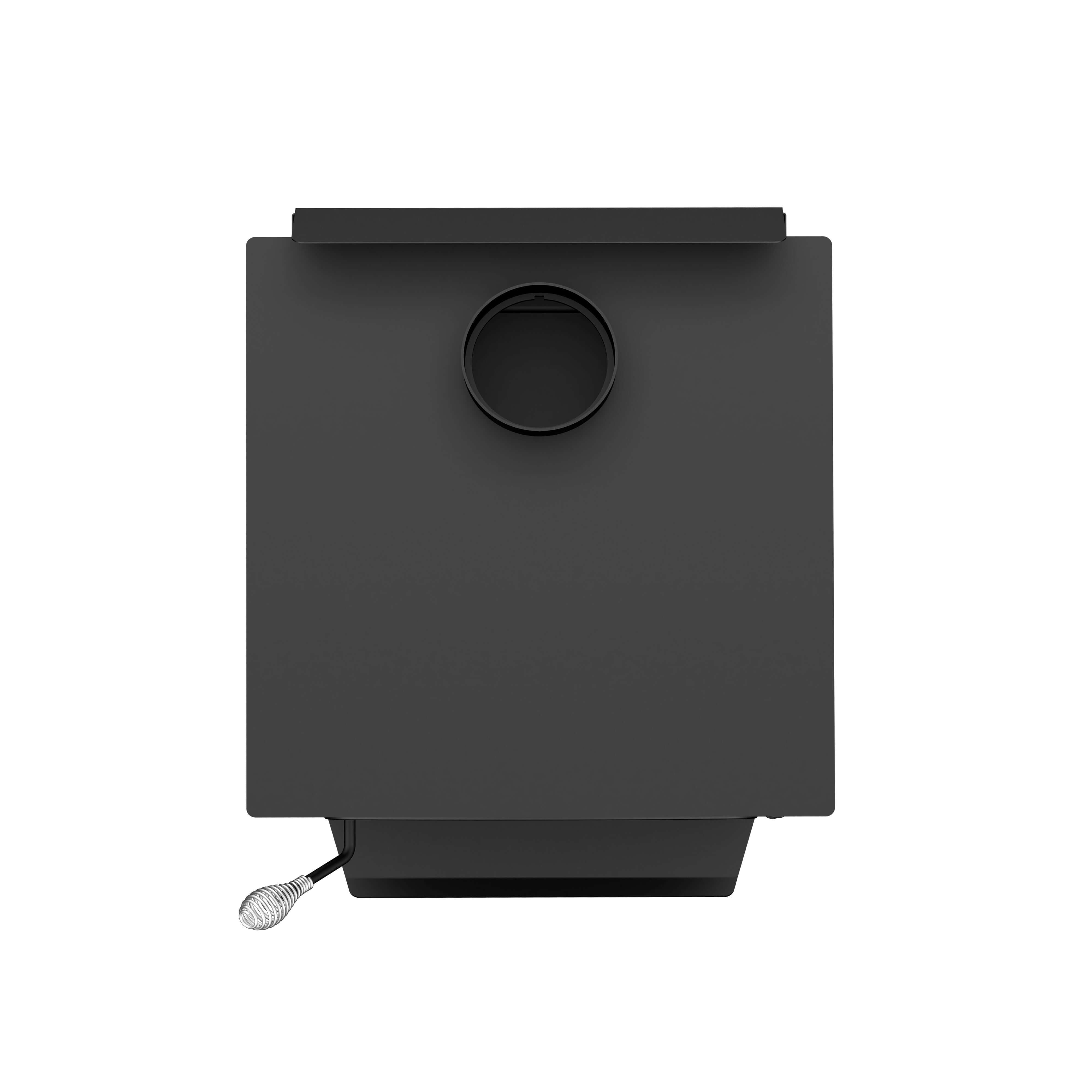 Top view of Drolet Black Stag II Wood Stove, eco-friendly heating for large spaces, available at Cabin Depot.