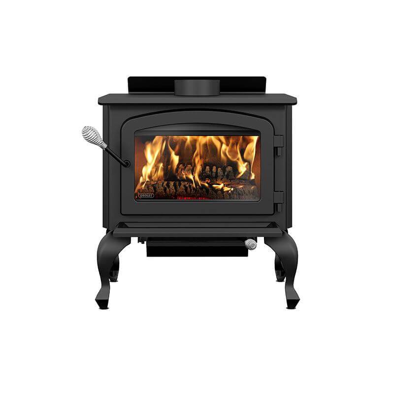 Drolet Columbia II Wood Stove for heating up to 1,800 sq ft. Available at Cabin Depot with free shipping. Eco-friendly, non-catalytic unit.