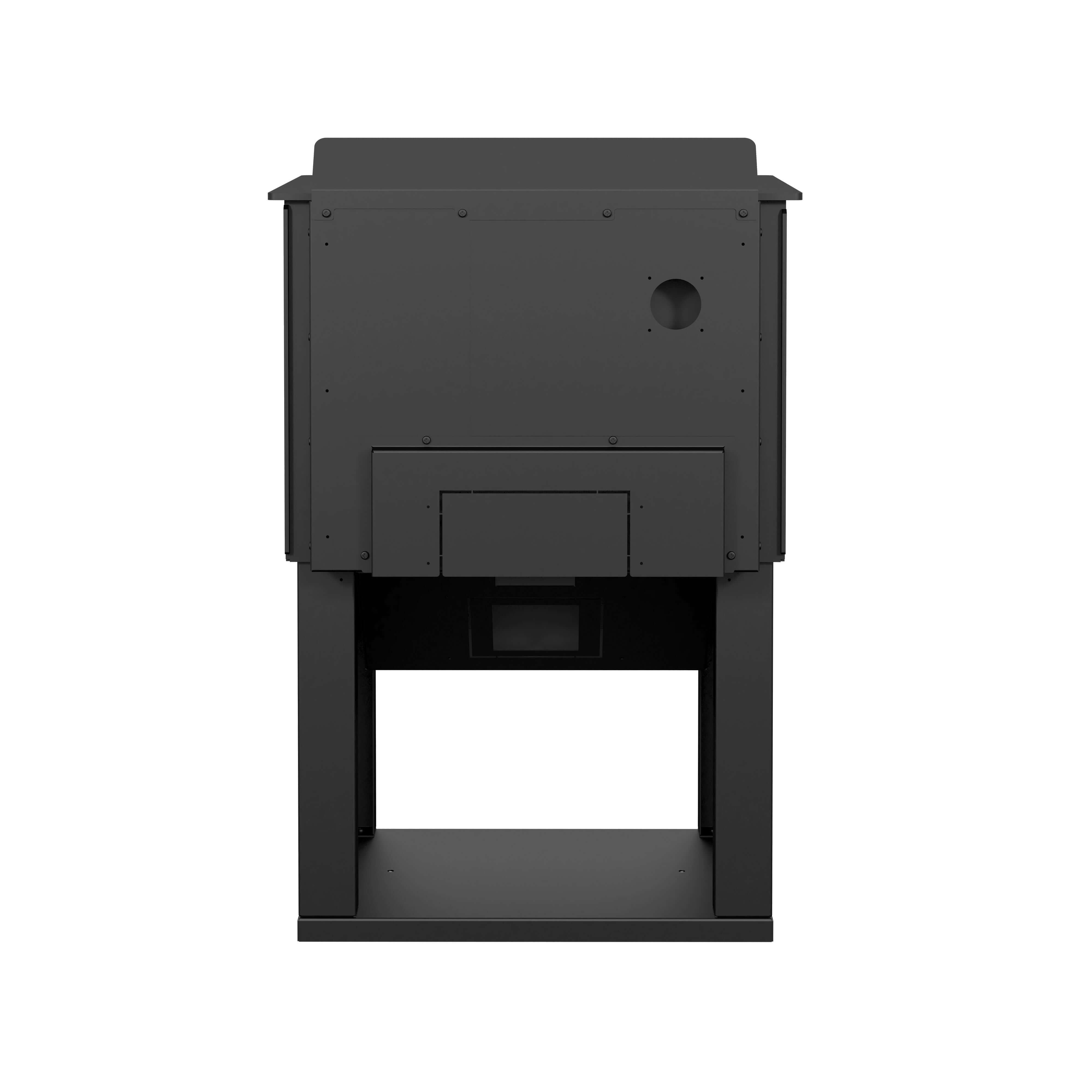 Drolet Deco II Wood Stove with modern design and storage, available at Cabin Depot. Heats 1,800 ft² with 65,000 BTU/h. EPA 2020 certified.