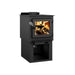 Deco Nano Wood Stove with modern design, 45,000 BTU/h heating, EPA certified, featuring practical storage space, free shipping available.