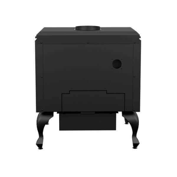 Drolet Escape 1800 Wood Stove with legs and brushed nickel door, ideal for up to 2,100 ft². Available at Cabin Depot. Free shipping.