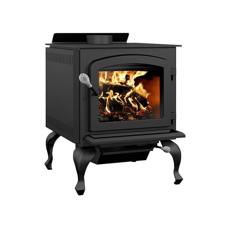 Drolet Legend III Wood Stove with Blower at Cabin Depot, eco-friendly heating for 2,300 ft² with 90,000 BTU, in stock with free shipping
