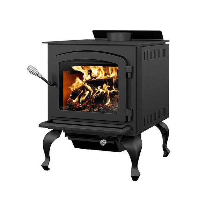 Drolet Legend III Wood Stove With Blower, eco-friendly non-catalytic heater for spaces up to 2,300 ft², 90,000 BTU/h output.