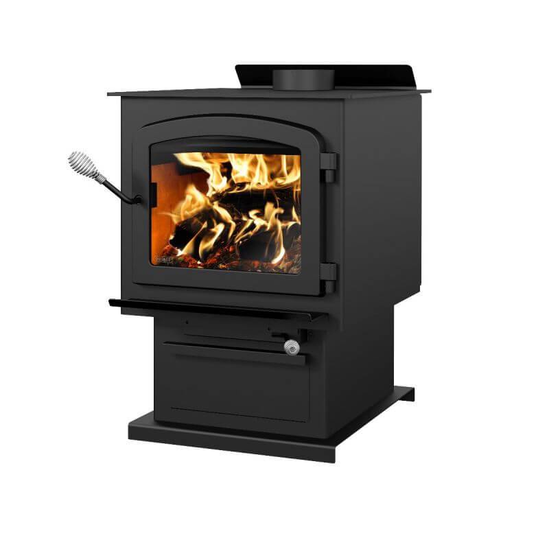 Drolet Myriad III Wood Stove with Blower from Cabin Depot, eco-friendly, heats up to 2,300 ft², 90,000 BTU, in stock, free shipping.