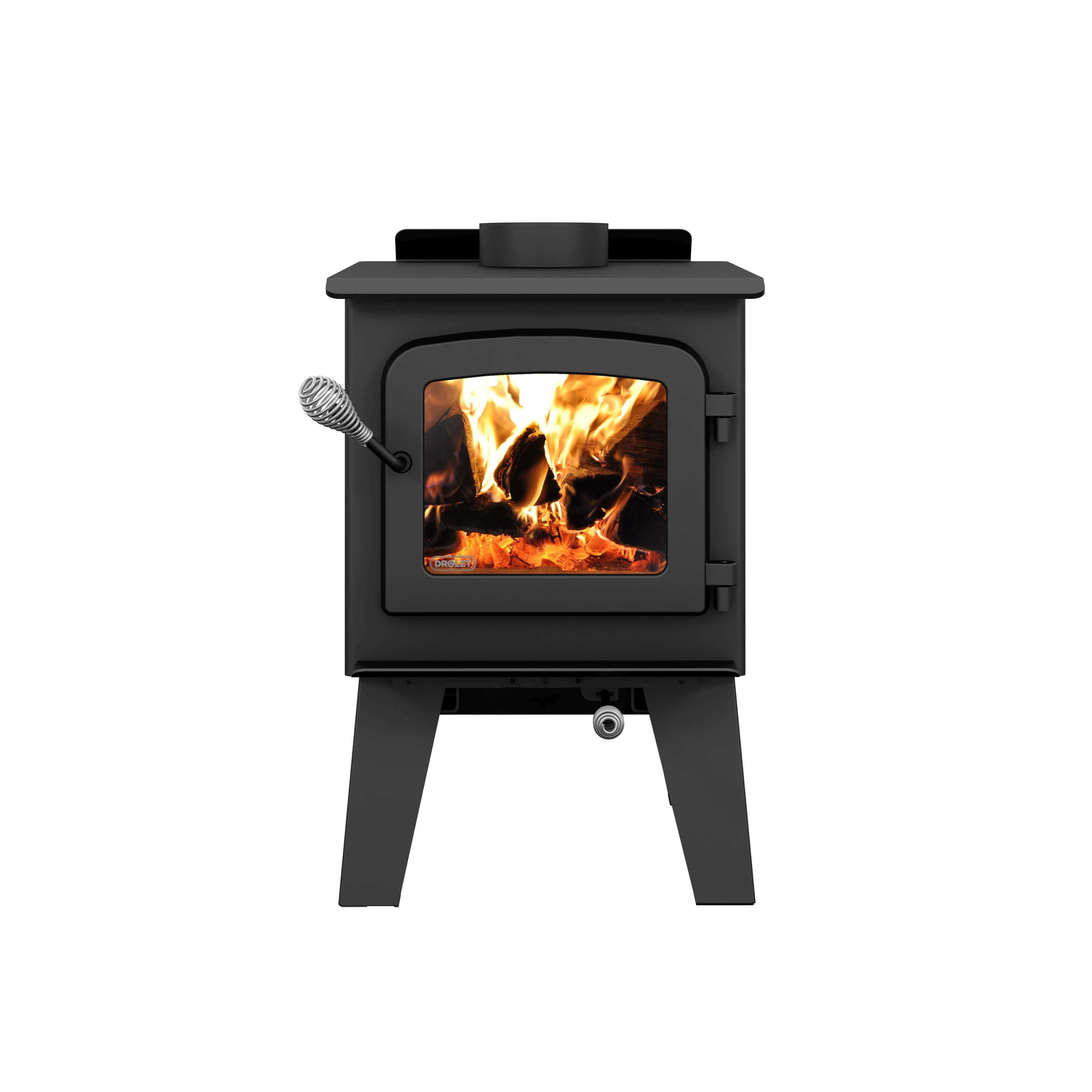 Drolet Spark II Wood Stove from Cabin Depot, compact design, EPA certified, heats up to 1,200 ft², ideal for small spaces. Free shipping.