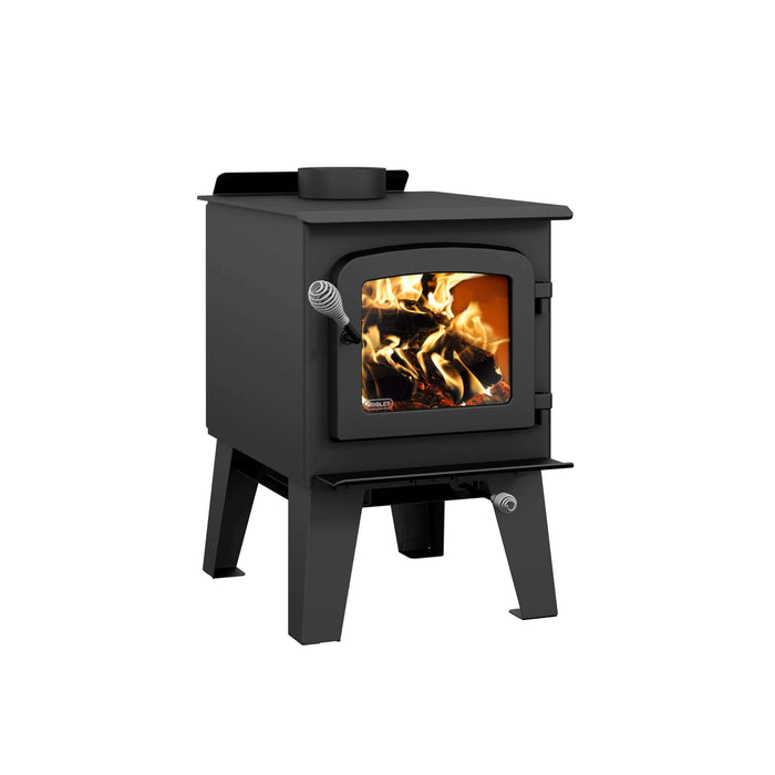 Drolet Spark II Wood Stove, compact design, heats up to 1,200 ft², 45,000 BTU/h, EPA certified, non-catalytic, efficient heating.