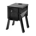 Englander Cub Wood Stove with detachable legs, made of heavy-duty steel, ideal for camping and outdoor use.